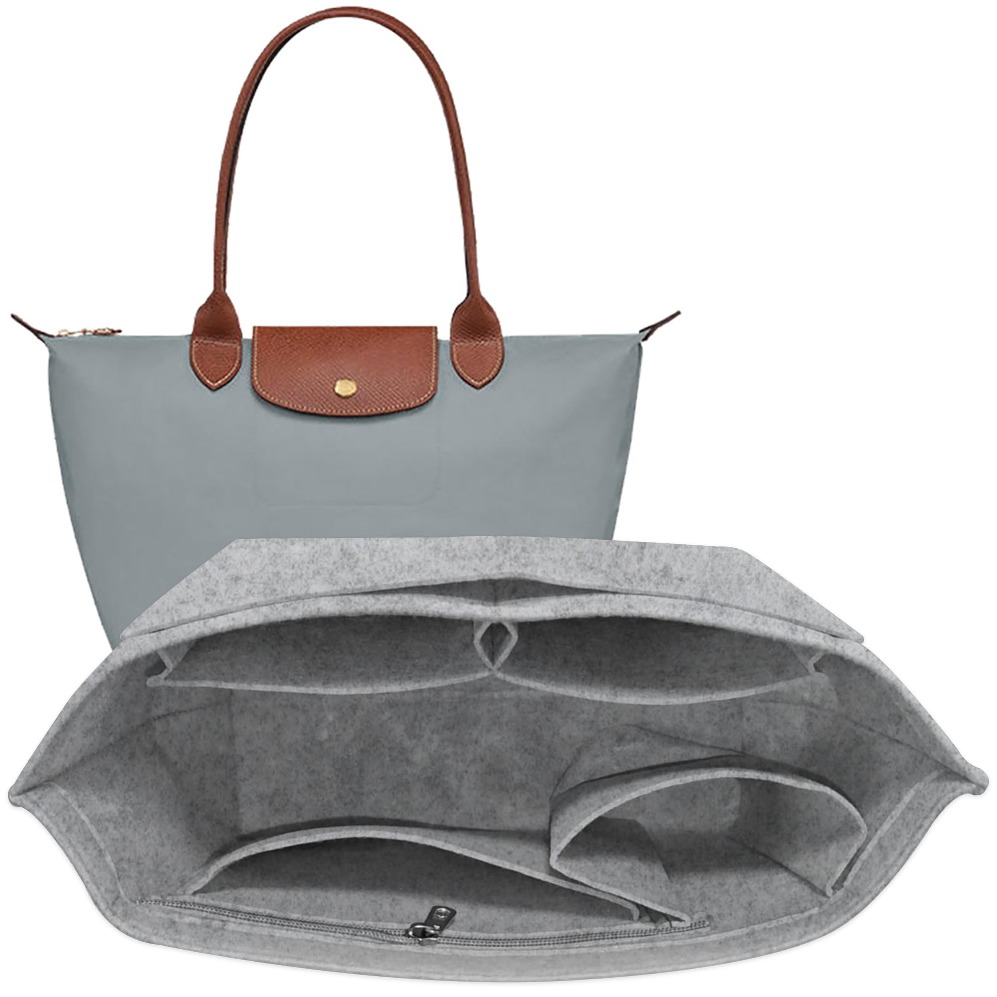 TUKYWAN Felt Bag Organizer Insert for le pliage Tote,Purse Organizer Insert Handbag Organizer with Divider Pocket and Zipper Inner Bag Liner for