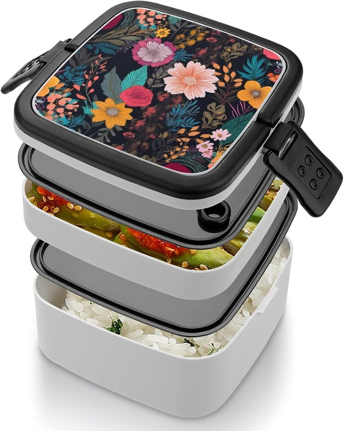Adults Lunch Box Adult Bento Box Stackable Bento Box BPA-Free Colorful Boho Floral Lunch Box Food Container Ideal for Meal Prep, Work, And On The Go