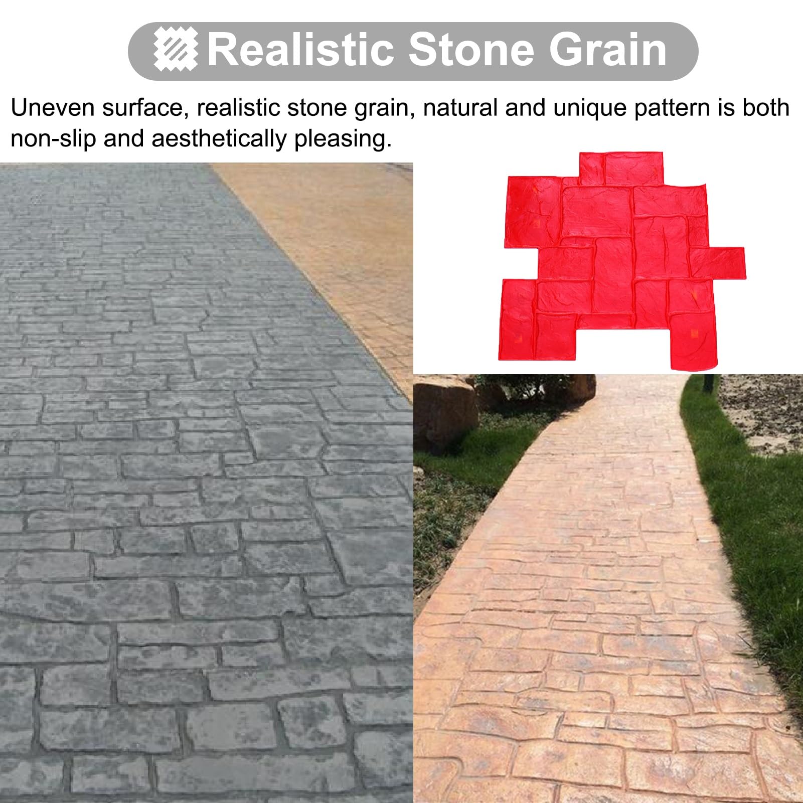 Alfombrillas flexibles de estampado de hormigón para patrones de piedra natural, moldes de poliuretano sin costuras para aceras y proyectos de cemento
