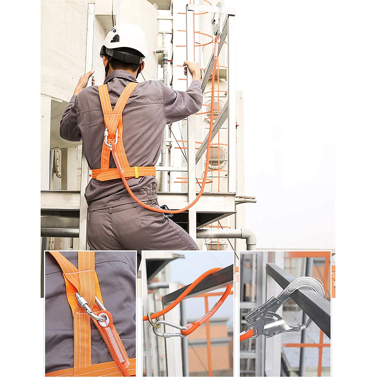 SwaYve Arnés de Seguridad para Detención de Caídas, Cinturón de Seguridad para Trabajos Aéreos Arnés de Seguridad para Protección Contra Caídas de Medio Cuerpo Cinturón Ajustable/Small Hook/1.6M