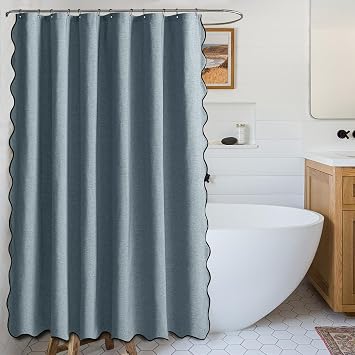 ENJOYBRIDAL Blue Scalloped 36x72 Shower Curtain Rustic Decorative Bathtub Curtain Modern Fabric Chic Water Proof Bathroom Shower Curtain Washable Farmhouse Waterproof Boho Bath Curtain