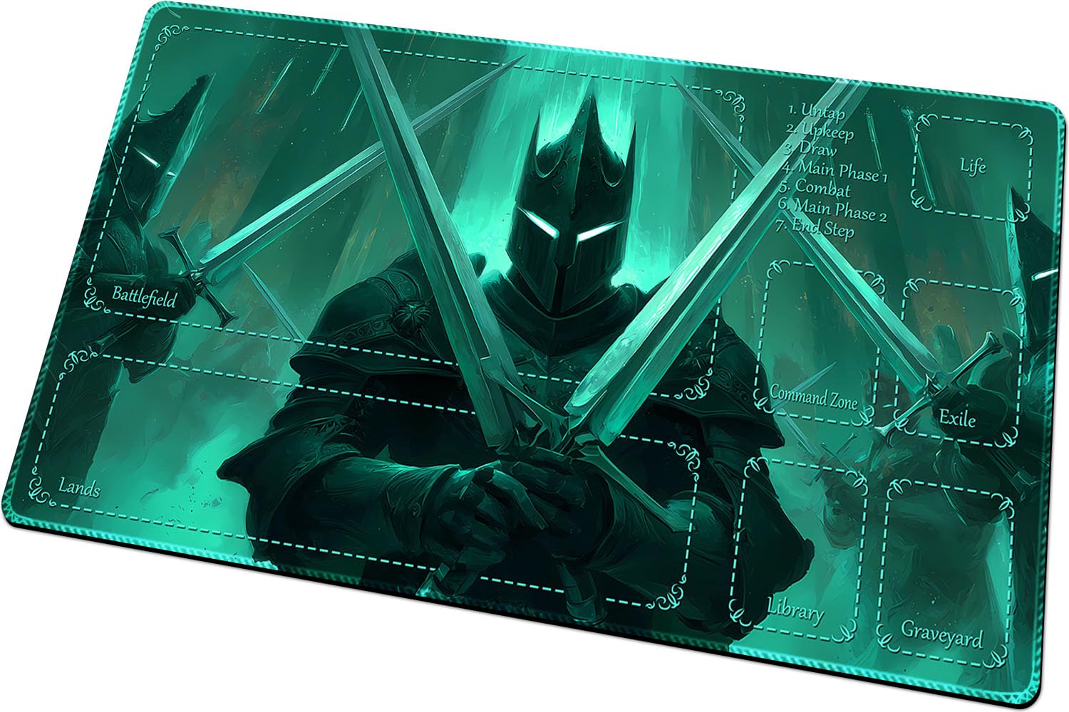 BUIBUIC MTG Playmats(Stitched) 14x24in Compatible for OCG CCG RPG TCG Playmats with Card Zones Storage Bag (Shadow Knight-with Zone)