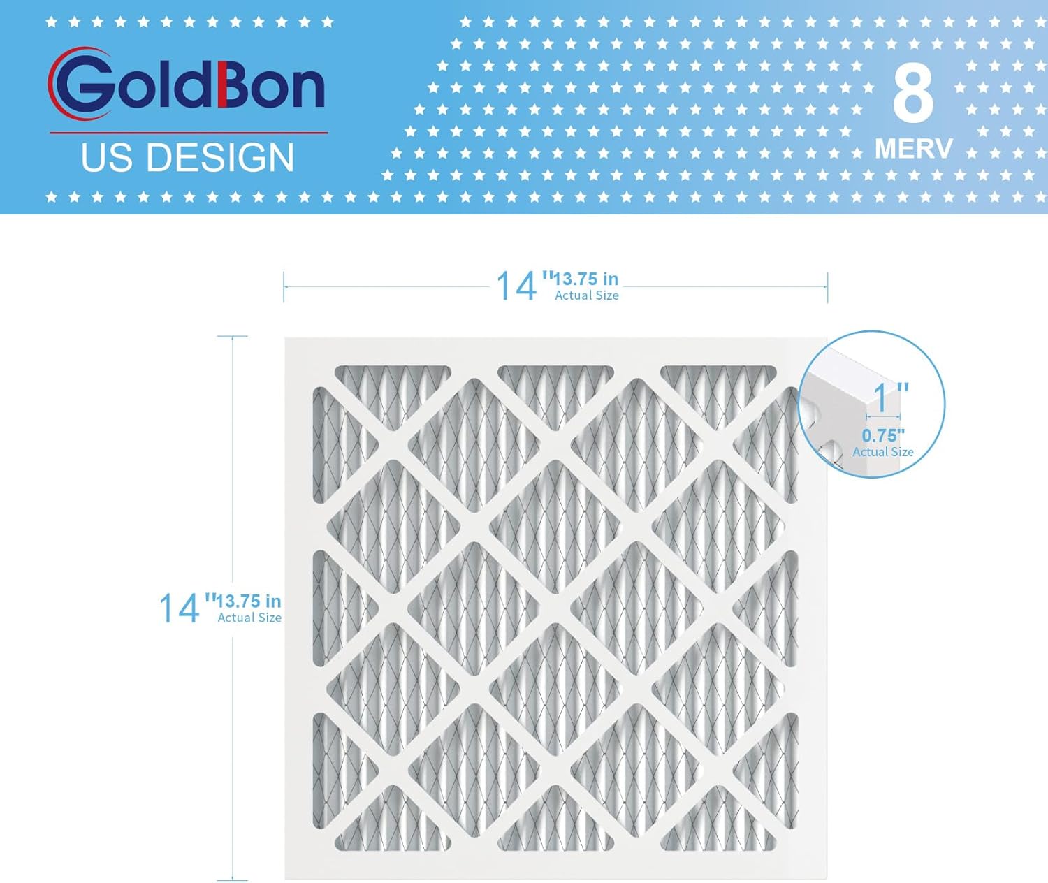 14x14x1 Air Filter 6 Pack MERV 8 MPR 700 FPR 5- GoldBon AC Filter USA Design- Electrostatic Pleated Air Conditioner HVAC AC Furnace Filters for Pollen, Smoke,Pet Dander