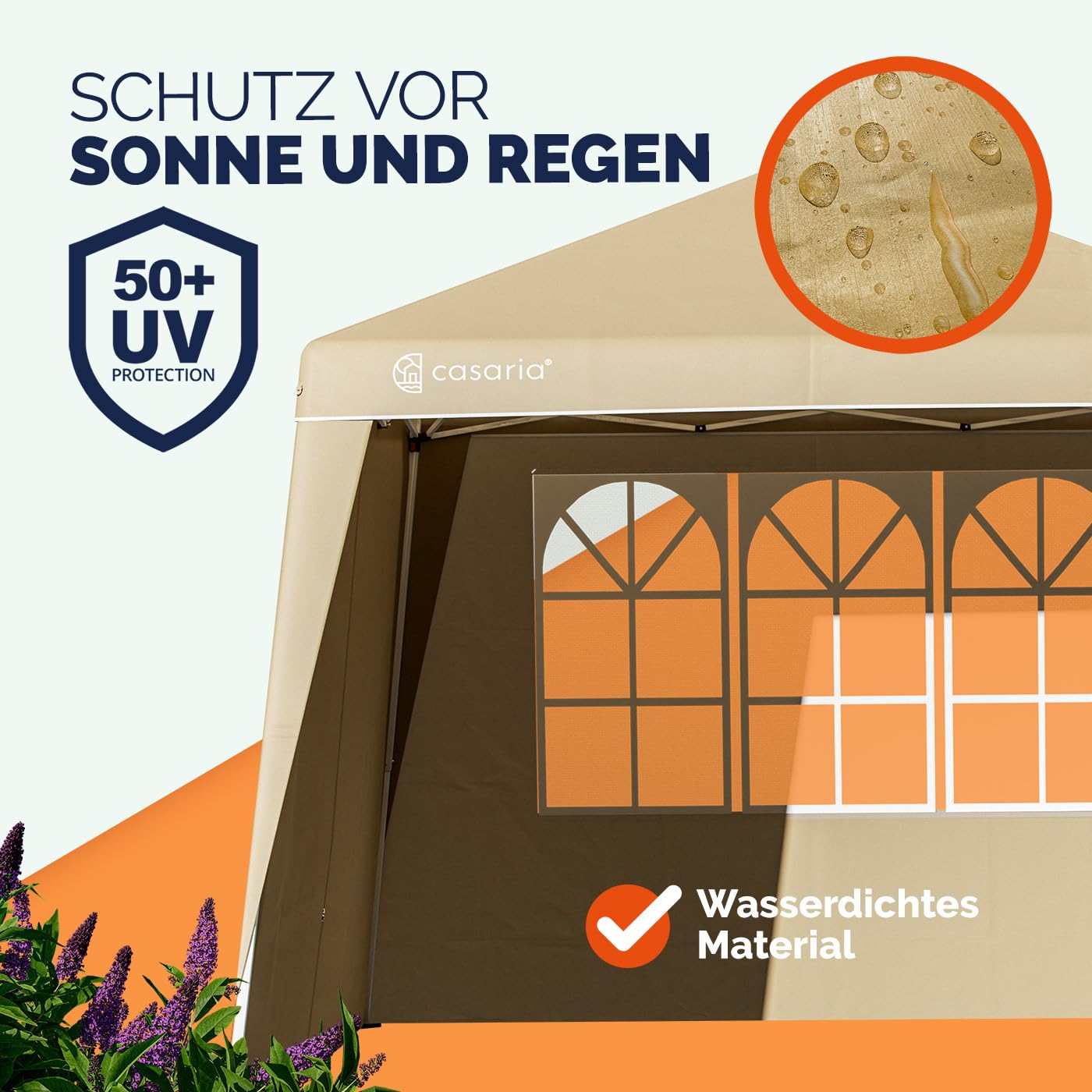 CASARIA® 2X Seitenteil für Pavillon 3x3m Wasserdicht mit Fenster mit Reißverschluss Garten Seitenwand Abdeckplane Faltpavillon Pop Up Stabil Beige