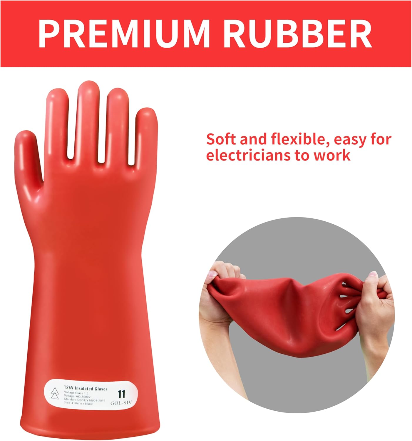 Insulated Electrician Gloves - Class 1 ASTM Compliant High Voltage Dielectric Electrical Gloves For Electrician,Electrical Safety Gloves 8000V AC - Image 4