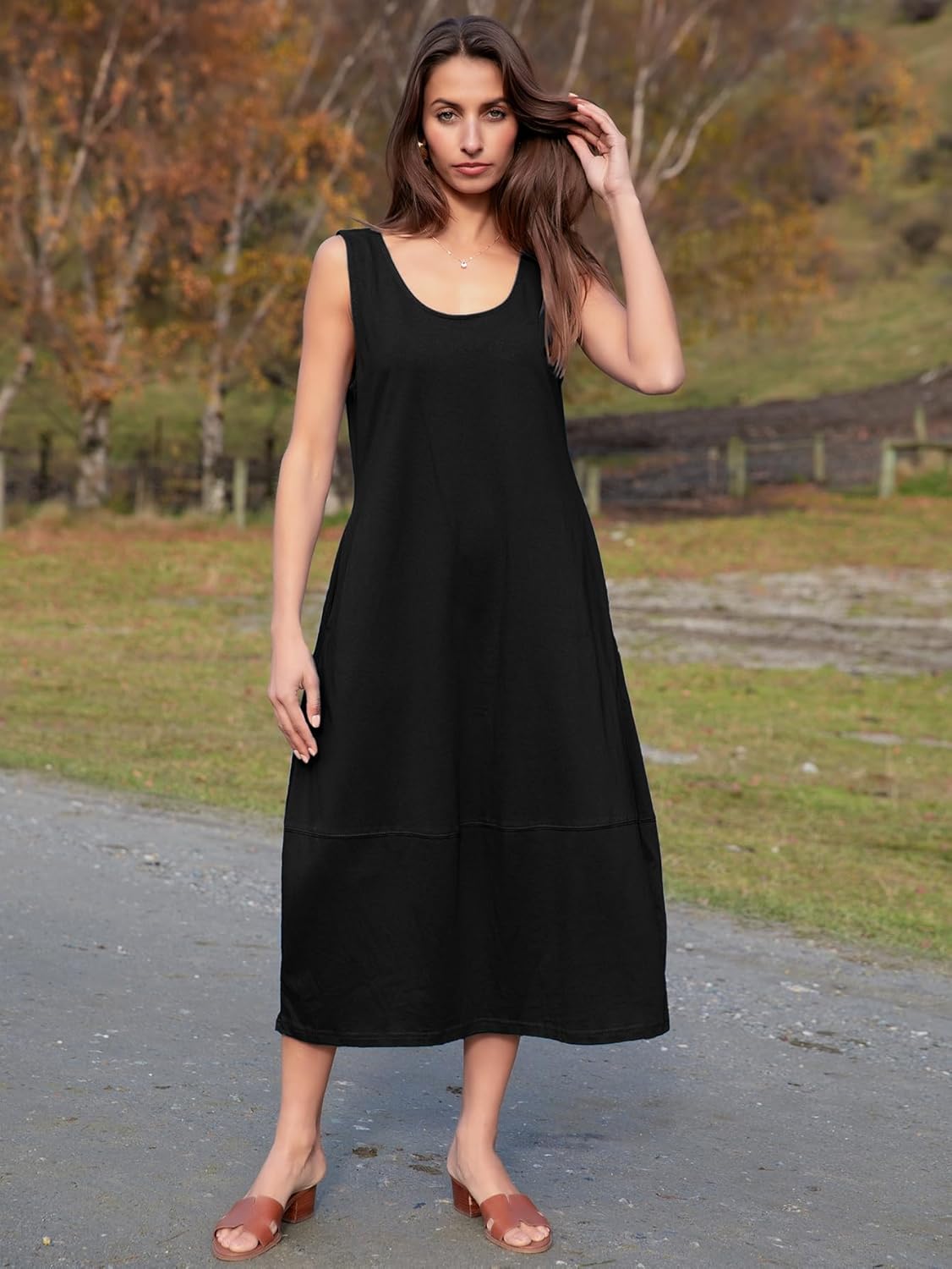 BerryGo Women's Loose Casual Midi Cotton Dresses Sundress Sleeveless Beach Summer Trendy Tank Top Dress with Pockets - Image 3