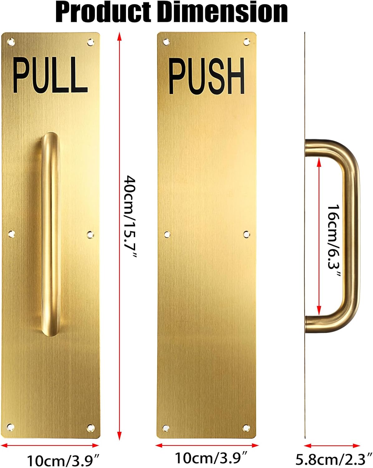 Sumnacon 2 Set 16" Stainless Steel Door Handle Pull & Push Plate - Heavy Duty Gate Handle Bar for Home/Office/Warehouse/Public, Suitable for Wooden/Composite Door with Screws, Brushed, Gold