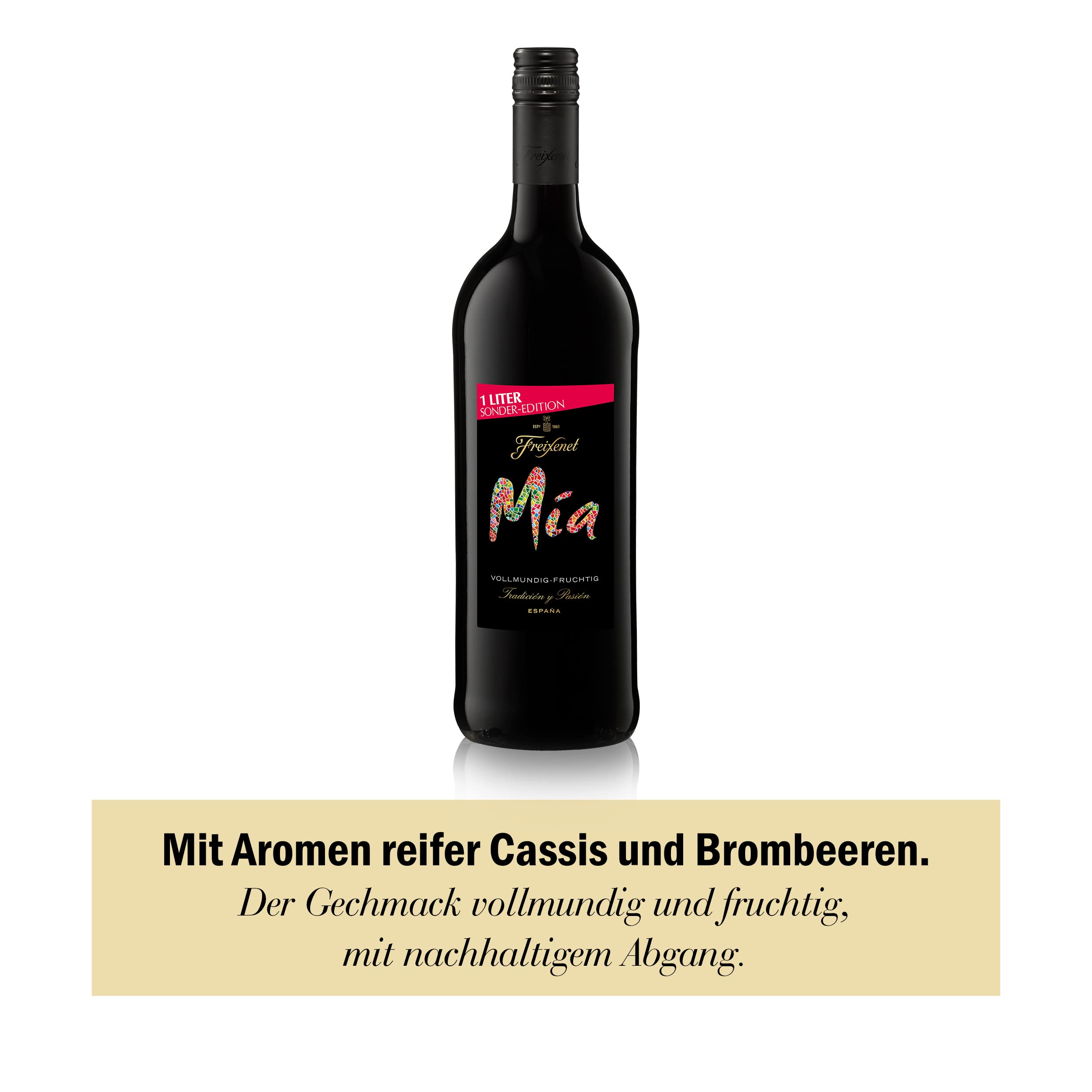 Freixenet Mia Tinto Spanischer Rotwein (9x1,0l) Set - 1,0 Liter Sonder-Edition - Wein, halbtrocken, geschmeidig und ausbalanciert, vollmundig fruchtig, zu spanischen Tapas und mediterranen Gerichten