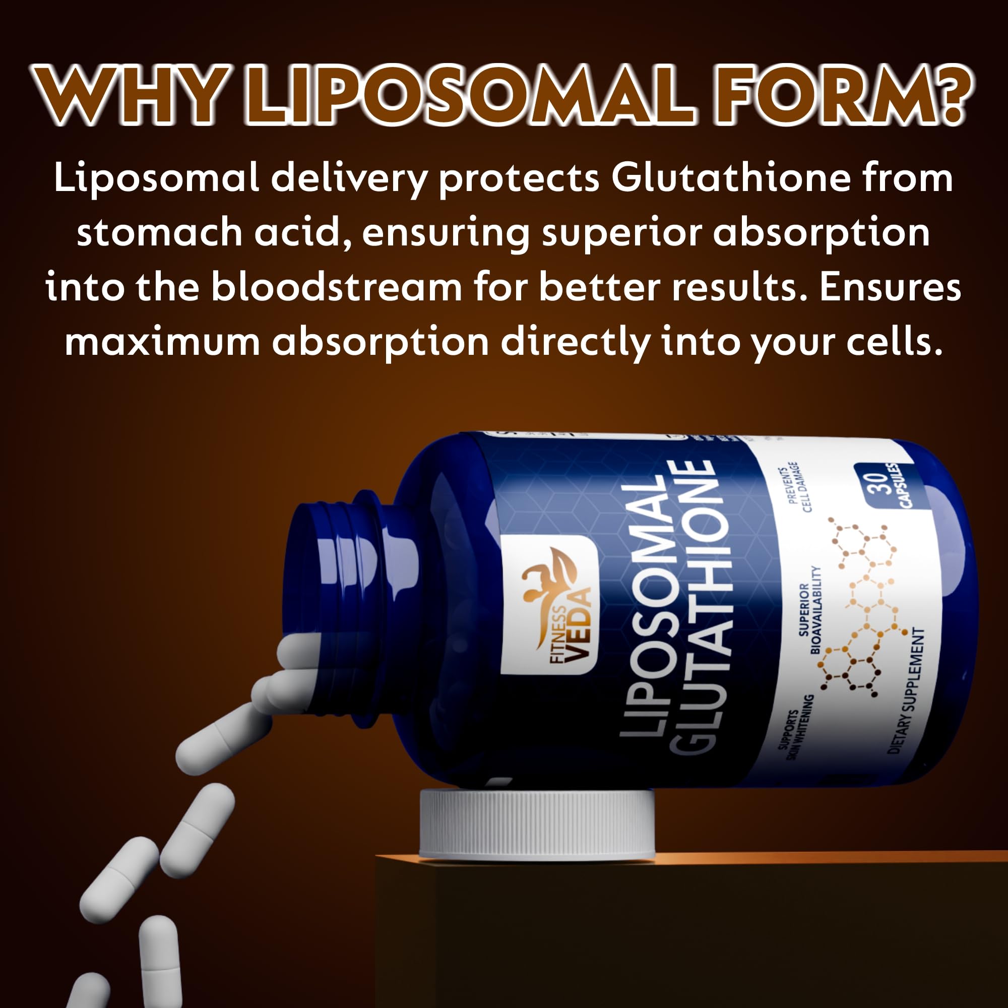 Fitness Veda Liposomal Glutathione Supplement – 30 Capsules| Liver Health & High Bioavailability Formula | Enhanced Absorption Antioxidant | Cellular & Face Health - Helps in Skin Hydration — Amazon image 6