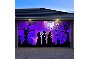 Black Hocus Pocus Halloween Door Cover: Spooky Decor for Your Garage, Home, or Party