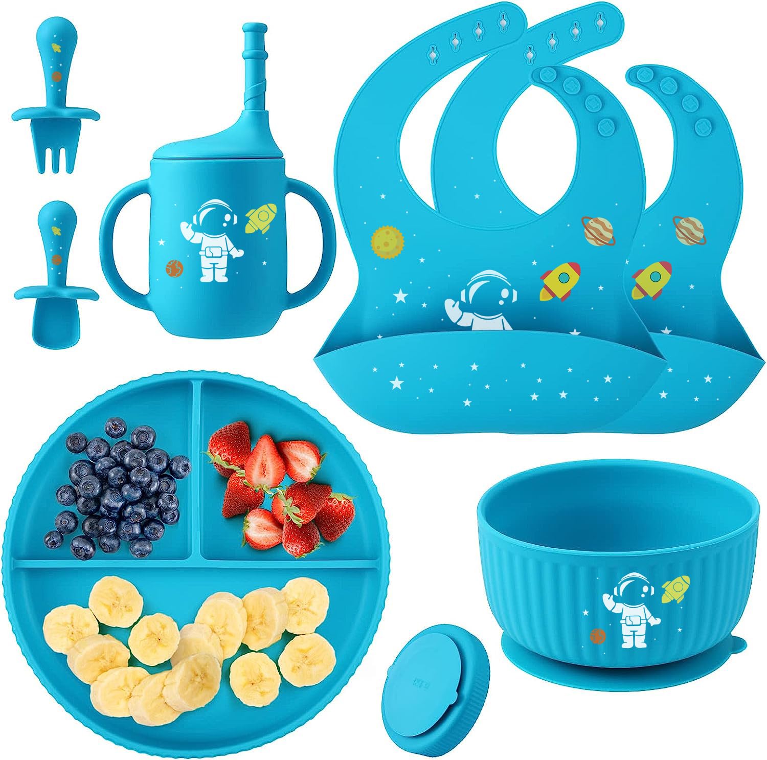 Baby Weaning Set including Pattern, Suction Bowls Sets, Silicone Baby Feeding Set