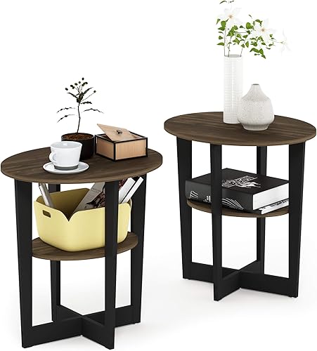 Miniatura 9 de Furinno SIMPLE DESIGN - Mesa auxiliar, mesa de arrime de 2 niveles, mesita de noche con estantes abiertos, mesita de noche para sala de estar,