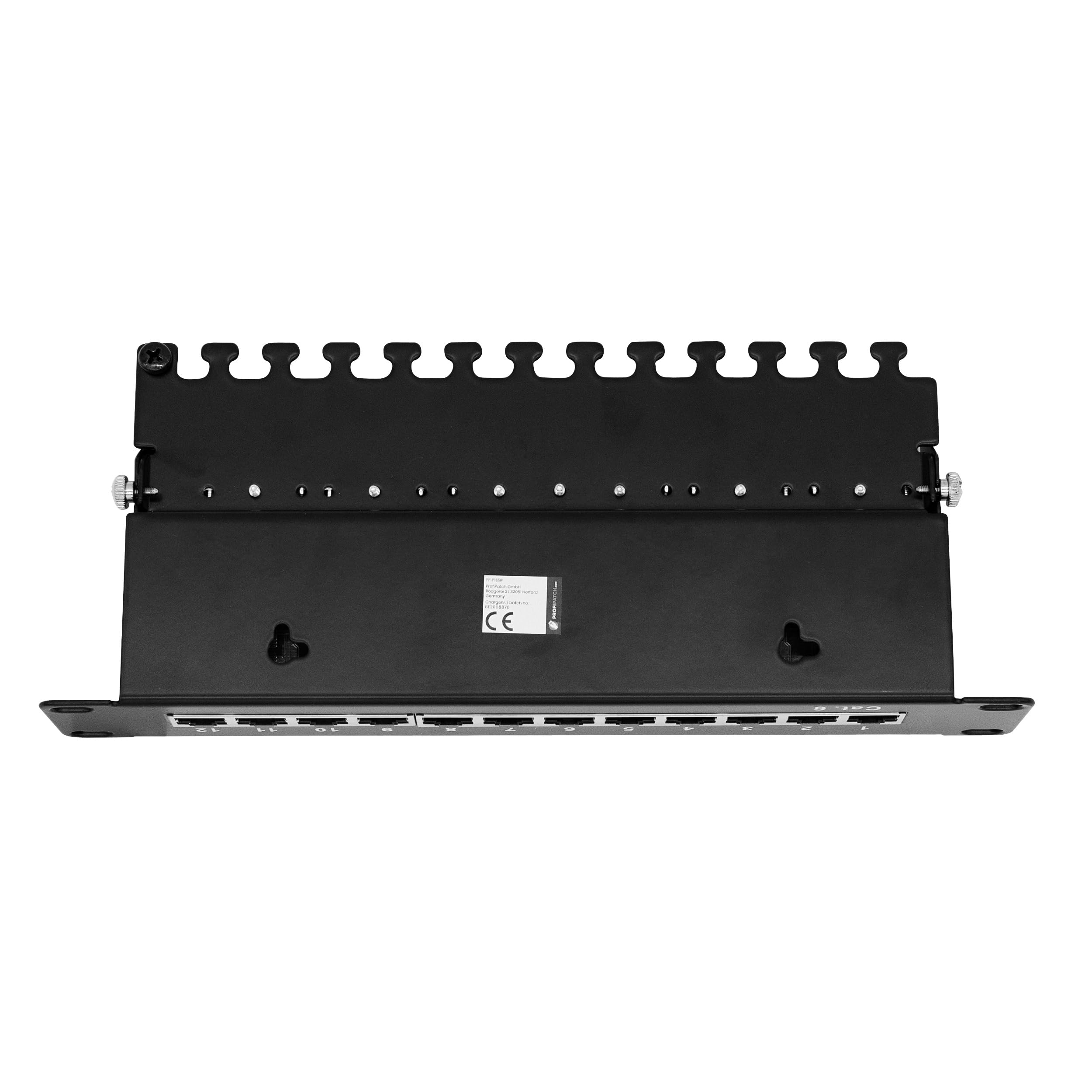 Patchpanel 10 Zoll 12 Port Cat.6 RJ45 geschirmt 1HE schwarz | Verteilerfeld, Rackeinbau, Für cat5e, cat6, cat6a, cat7, cat8, Module