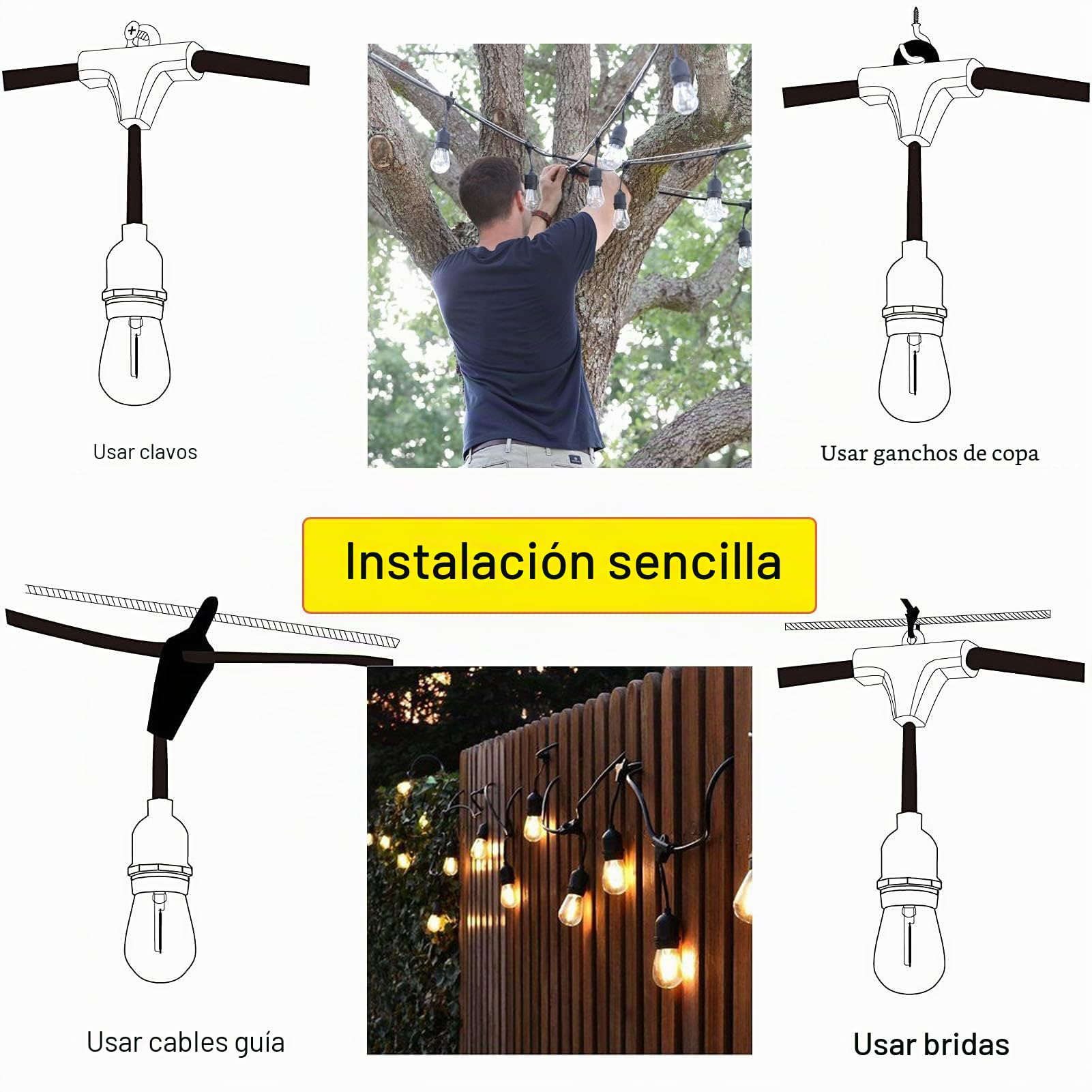 Cadena de luces para exteriores, 30 m, ST45, LED, para exteriores, blanco cálido, 2700 K, IP65, resistente al agua, 30 bombillas de 1 W, E27, para bodas y fiestas