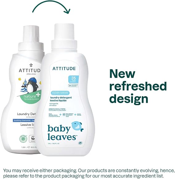 ATTITUDE Baby Laundry Detergent Liquid, EWG Verified, Safe for Baby Clothes, Infant and Newborn, Vegan and Naturally Derived Washing Soap, HE Compatible, Soothing Chamomile, 35 Loads, 1.04 Liters