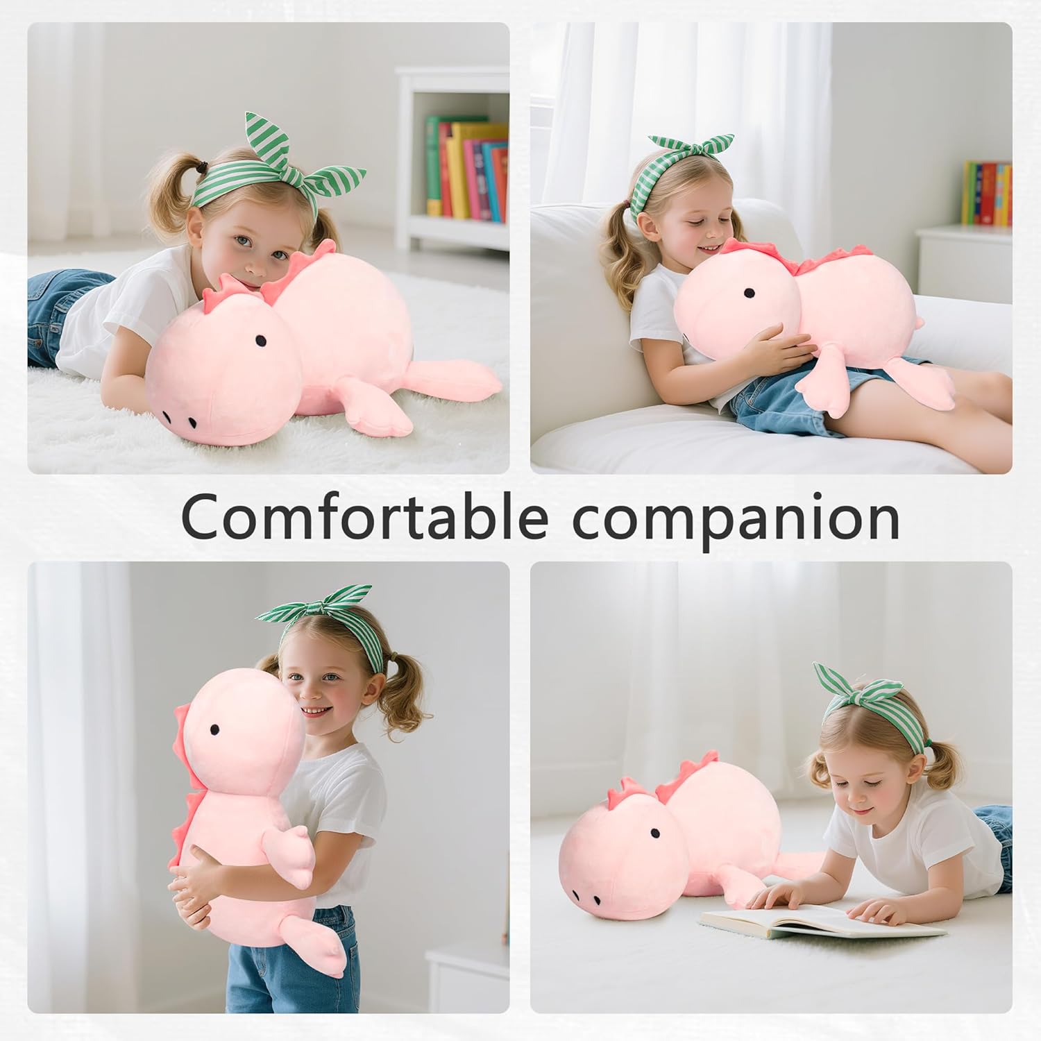 22" 3.5 lbs Weighted Dino Stuffed Toys, Cute Animals Plushie Dolls Pillow Gifts for Kids Adults (Pink) - Image 5