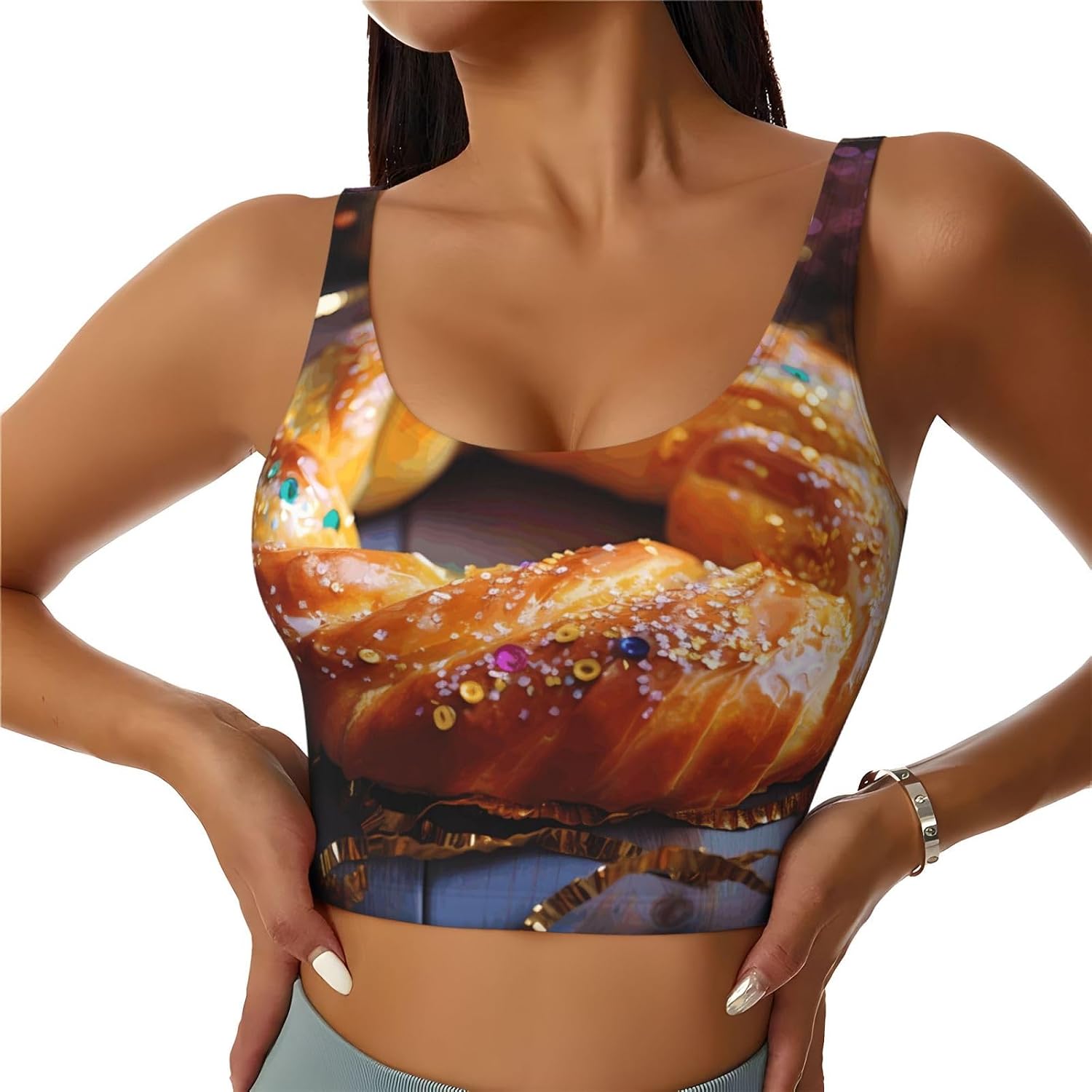 King Cake Printed Women's Sports Vest, Suitable for Yoga, Pilates and Fitness Training -