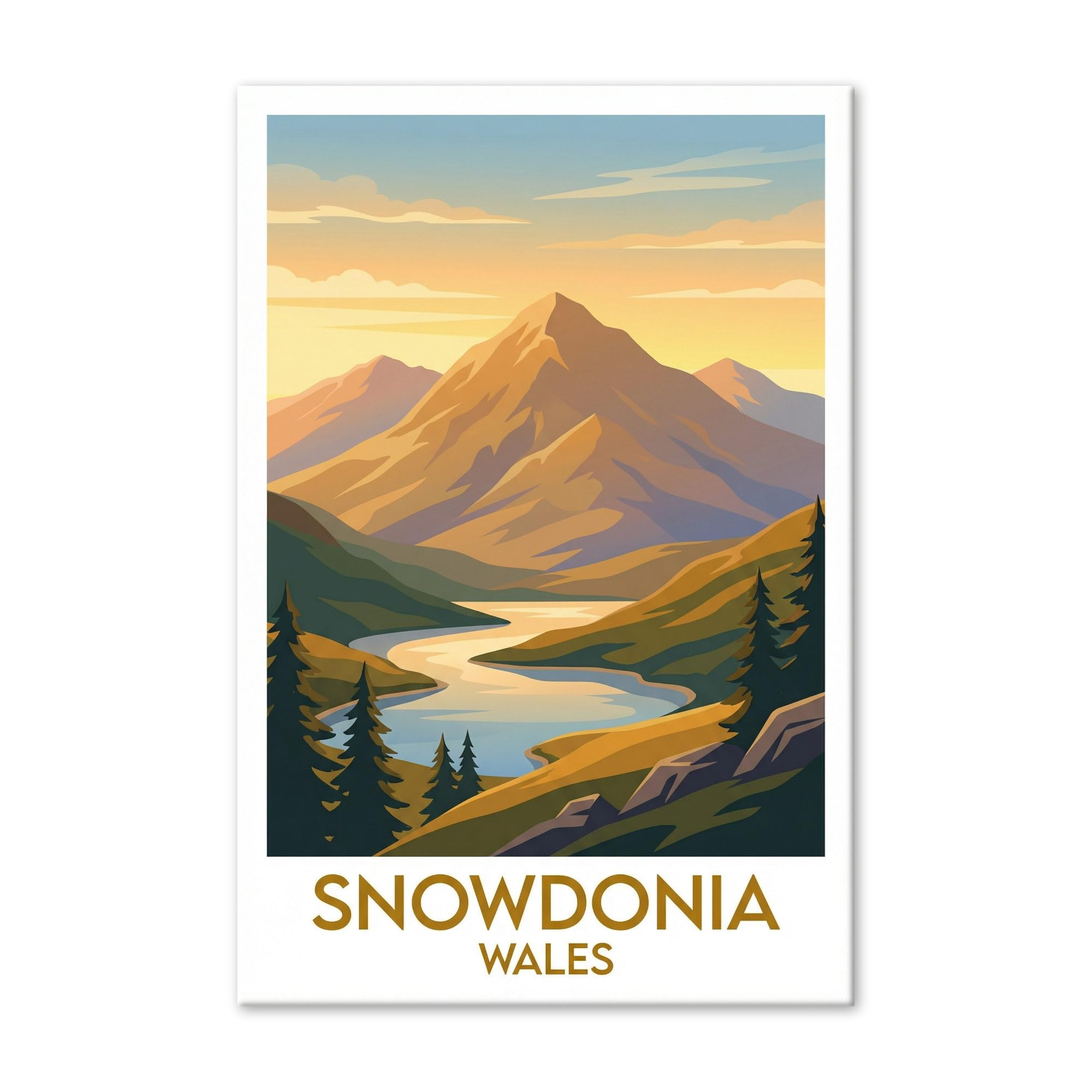Snowdonia, Wales - Romantic Mountain Travel Poster of Peaks, Lakes & Welsh Landscapes Giclée Print on Canvas