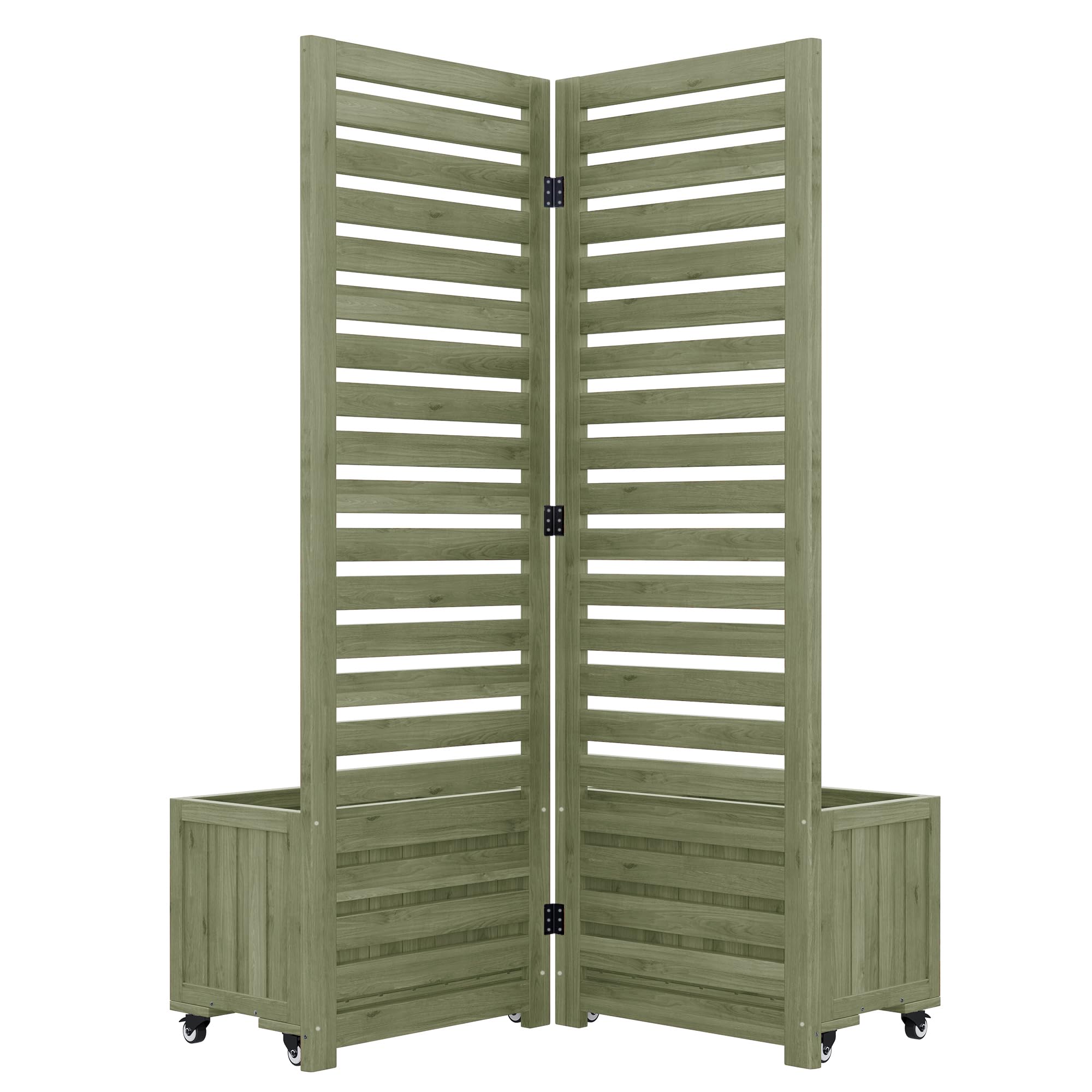 Merax Jardinière avec treillis, 2 grilles de jardin & 2 bacs à plantes, bois de sapin résistant aux intempéries, pliable, avec roues universelles, jardinière d’extérieur pour jardin, terrasse, cour