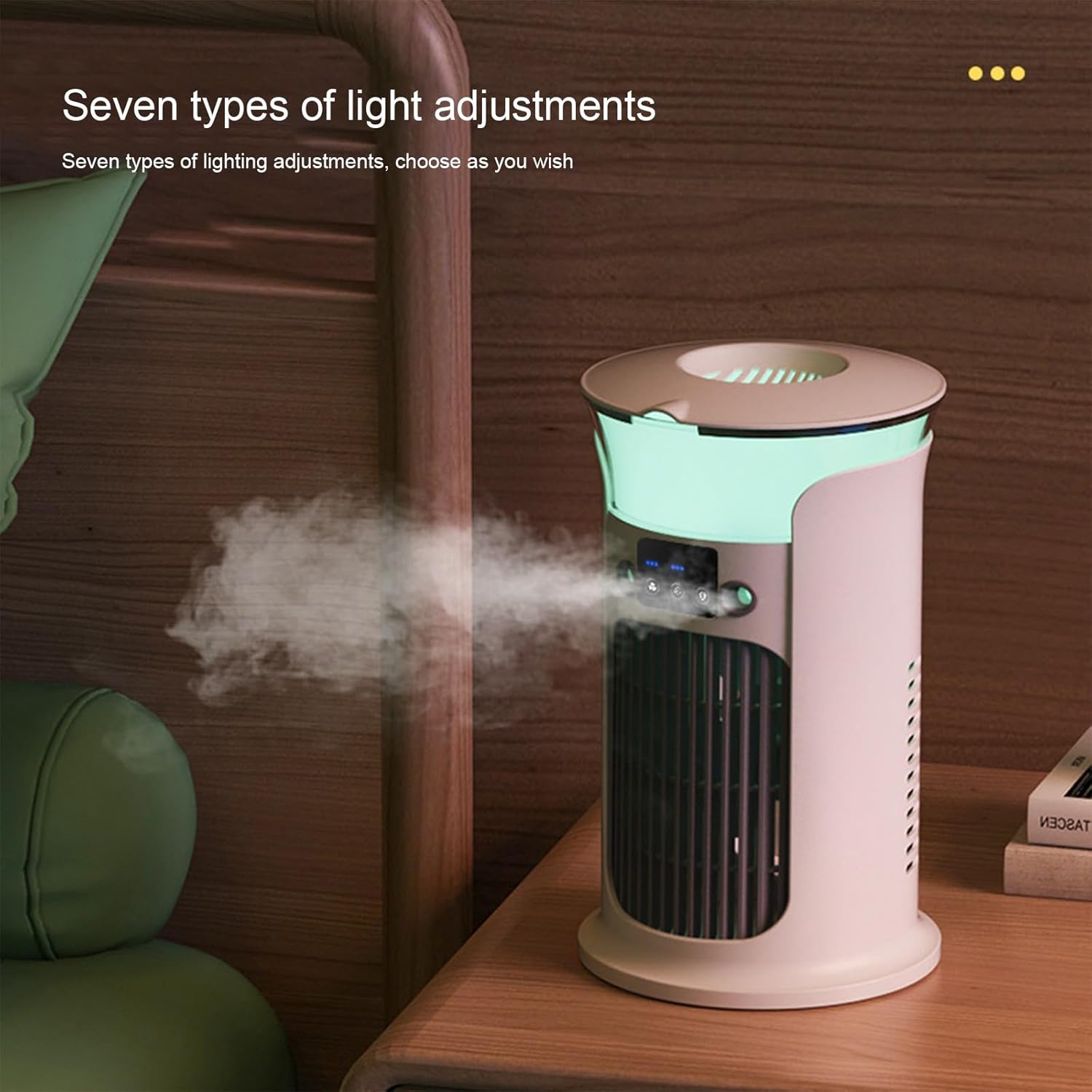 Personal Portable Spray Cooler,Mini Portable Air Conditioner,Evaporative Cooler,USB Charging,Equipped with 7-Color LED Lights,Three Fan Speeds,Suitable for Desk,Coffee Table (White)