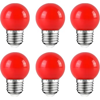 Pack of 6 Coloured LED Bulbs E27 G45 2W Light Bulbs LED Coloured Golf Ball Bulb Red Golf Light for Outdoor Indoor Decorative