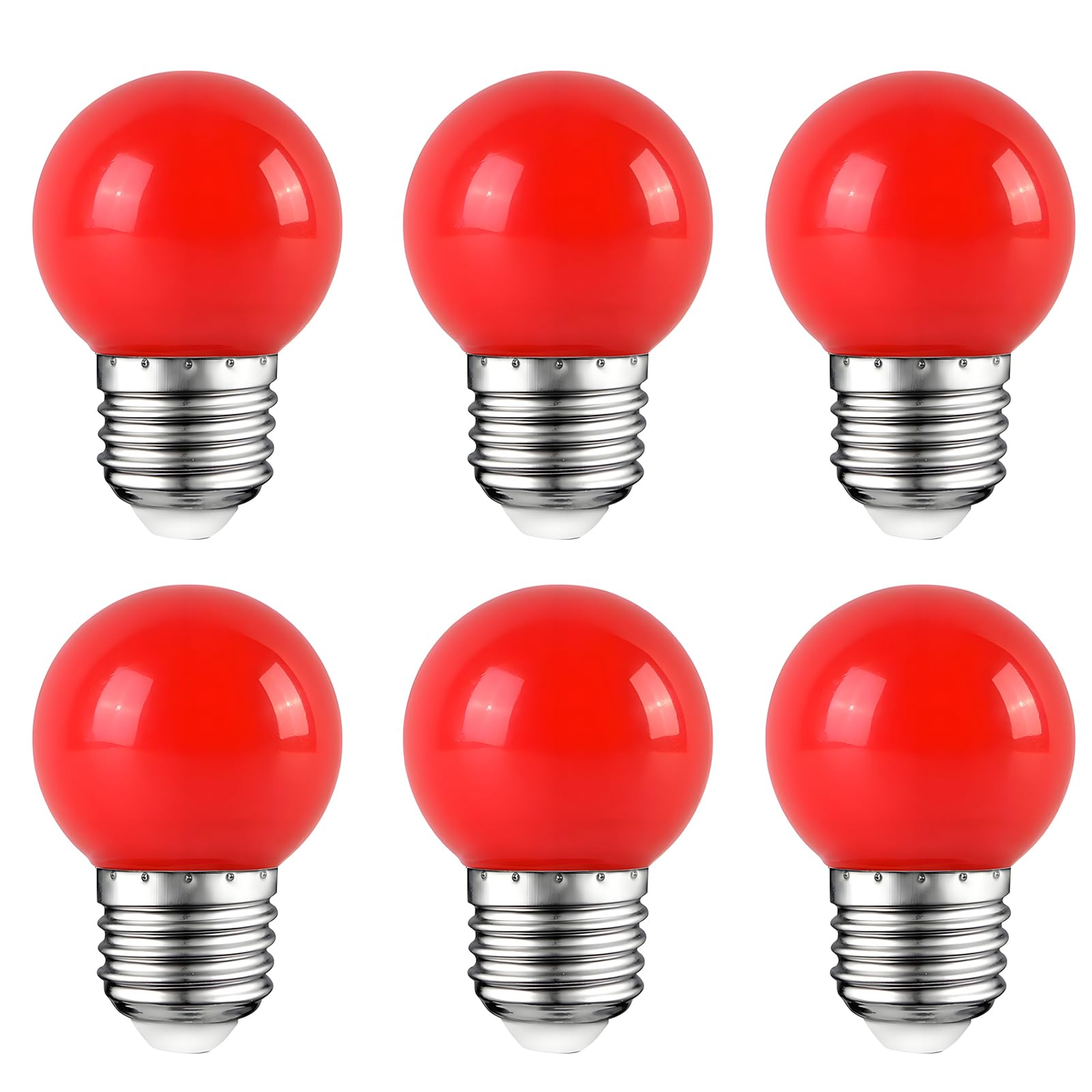 HUAMu E27 Coloured LED Bulbs, 2W G45 Golf Ball E27 Screw, Red led Bulbs for Atmosphere Decoration for Outdoor Indoor String Wedding, Party, Christmas,Pack of 6