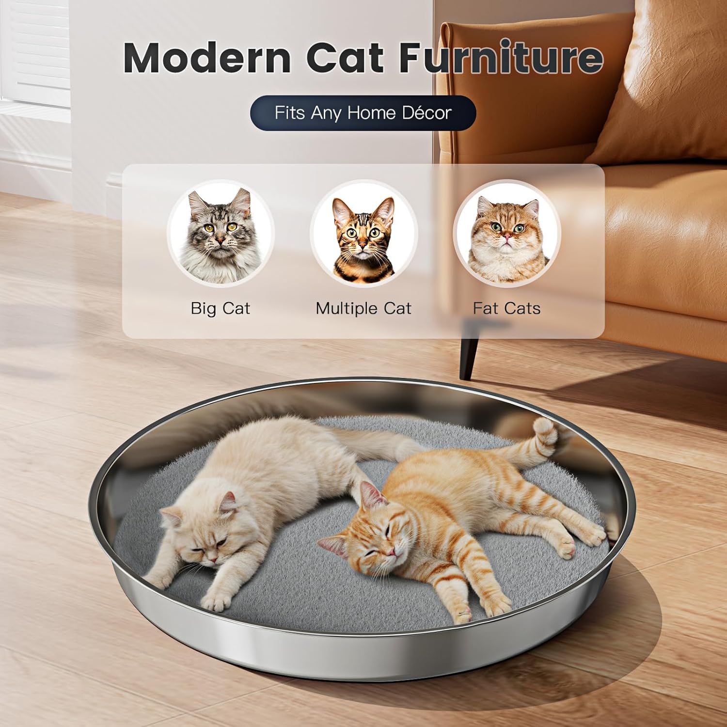 kotlie Stainless Steel Cat Bed for Indoor Cats, Modern Durable Pet Bed with Non-Slip Base and Replaceable Pad, Easy to Clean Cat House for Small & Medium Cats