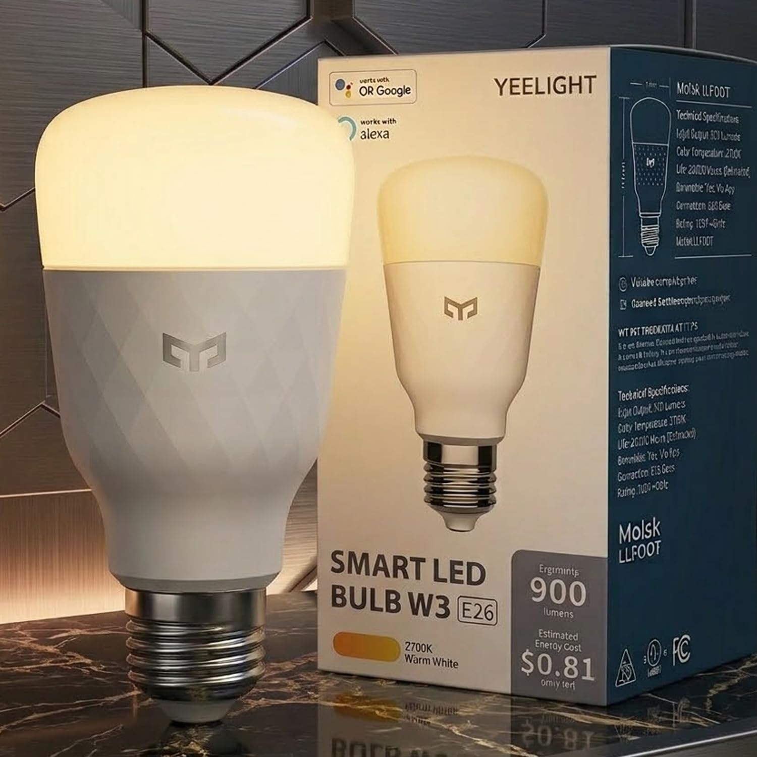 YEELIGHT Smart Light Bulbs, Warm White Dimmable LED Light Bulb 60W Equivalent, 900LM, E26, 2700K, Timing Function, WiFi & Bluetooth LED Bulbs, APP Control Work with Alexa and Google Assistant, 4 Pack