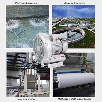 High-Pressure Vortex Blower, Regenerative Side Channel Blower for Air Blowing and Sewage Aeration, 1100W/1.48HP