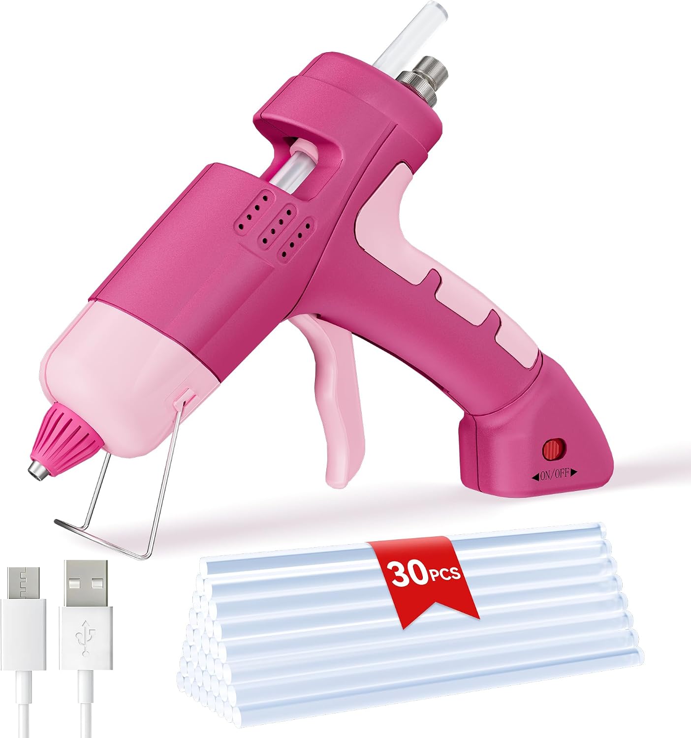 20W Rechargeable Pink Hot Glue Gun and Sticks Set,Mini Glue Gun for School Craft DIY Arts