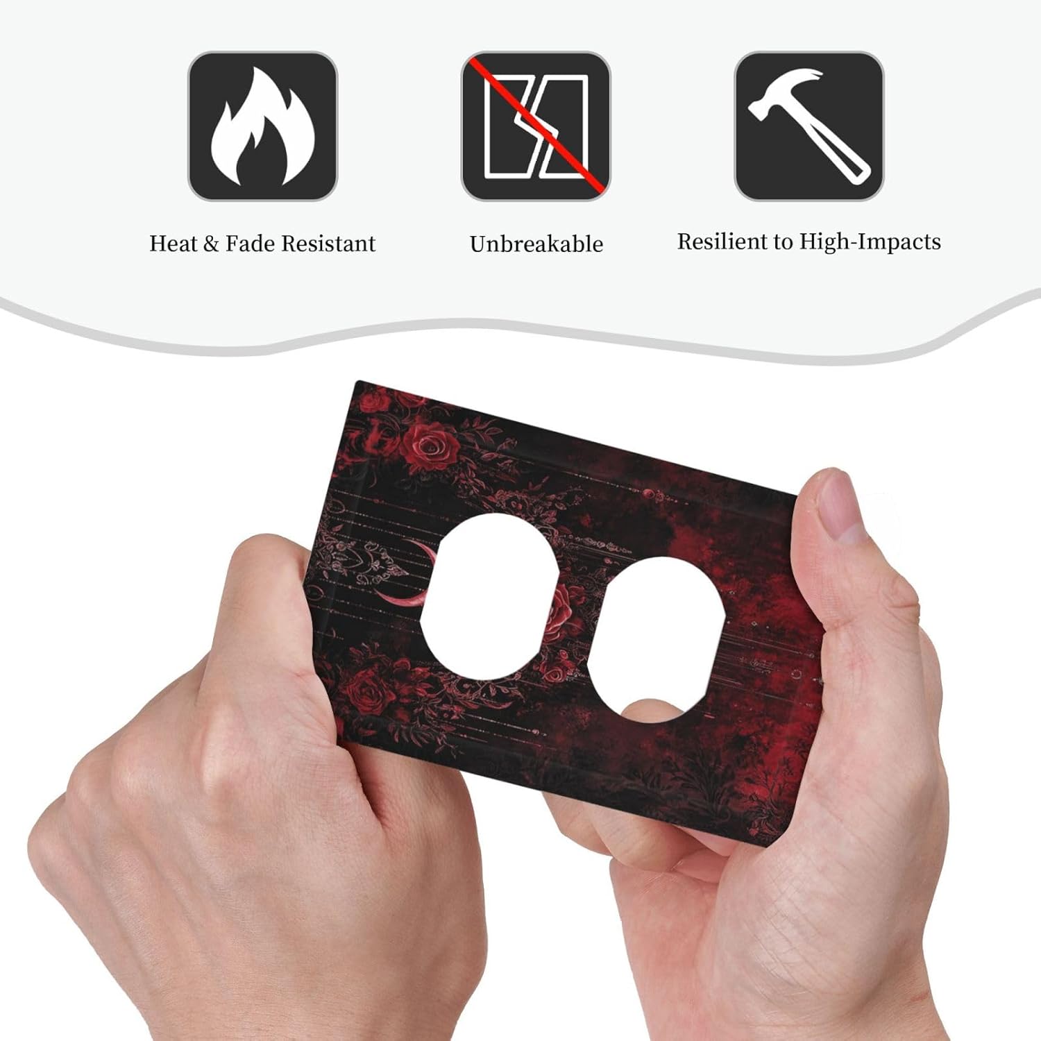Outlet Covers Gothic Red Rose Moon Dark Floral 1 Gang Duplex Light Switch Cover Plate Decorative Switch Plate Covers Electrical Socket Cover for living Room Home Decor