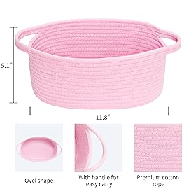 ABenkle Small Basket, 12x 8 x 5 Cute Small Woven Basket, Rope Room Shelf Storage Basket, Cat Dog Toys Basket Chest Box, Decorative Empty Gift Basket with Handles - All PInk