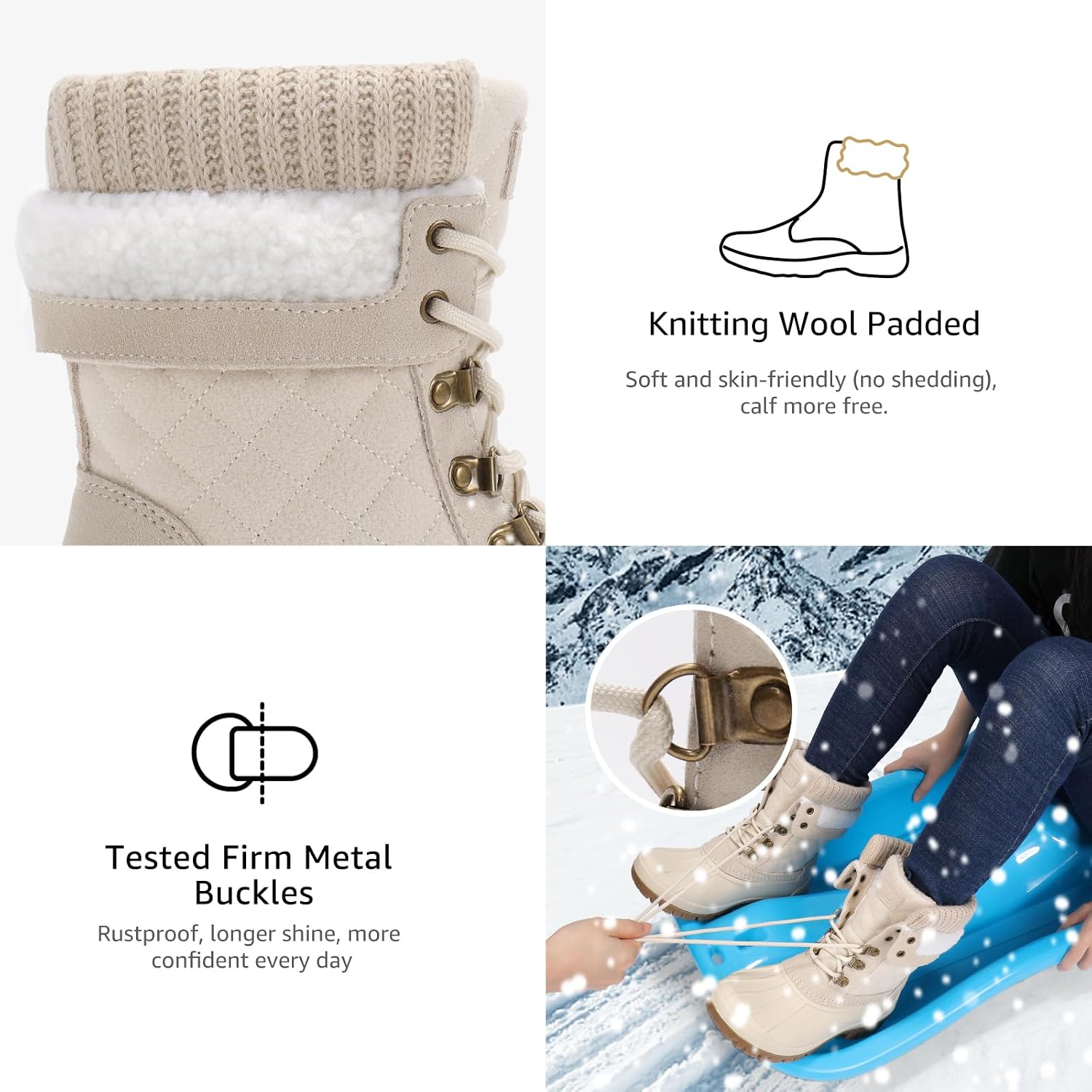 STQ Women's Duck Boots Waterproof Winter Snow Boot | Waterproof TPR shell, Warm fleece lining, lace-up closure, deep lug non-slip rubber sole, mid-calf height, fits thick socks