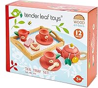 Vista 3 de Tender Leaf Toys - Juego de bandeja de té - Juguete de madera con bolsas de té, aperitivos, tetera y golosinas para fiesta de té de la tarde