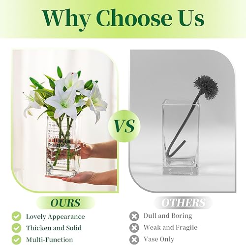 Miniatura 4 de Hewory - Jarrón cuadrado de vidrio transparente para flores, 1 portavelas rectangular alto soplado a mano para vela flotante de pilar, centro de