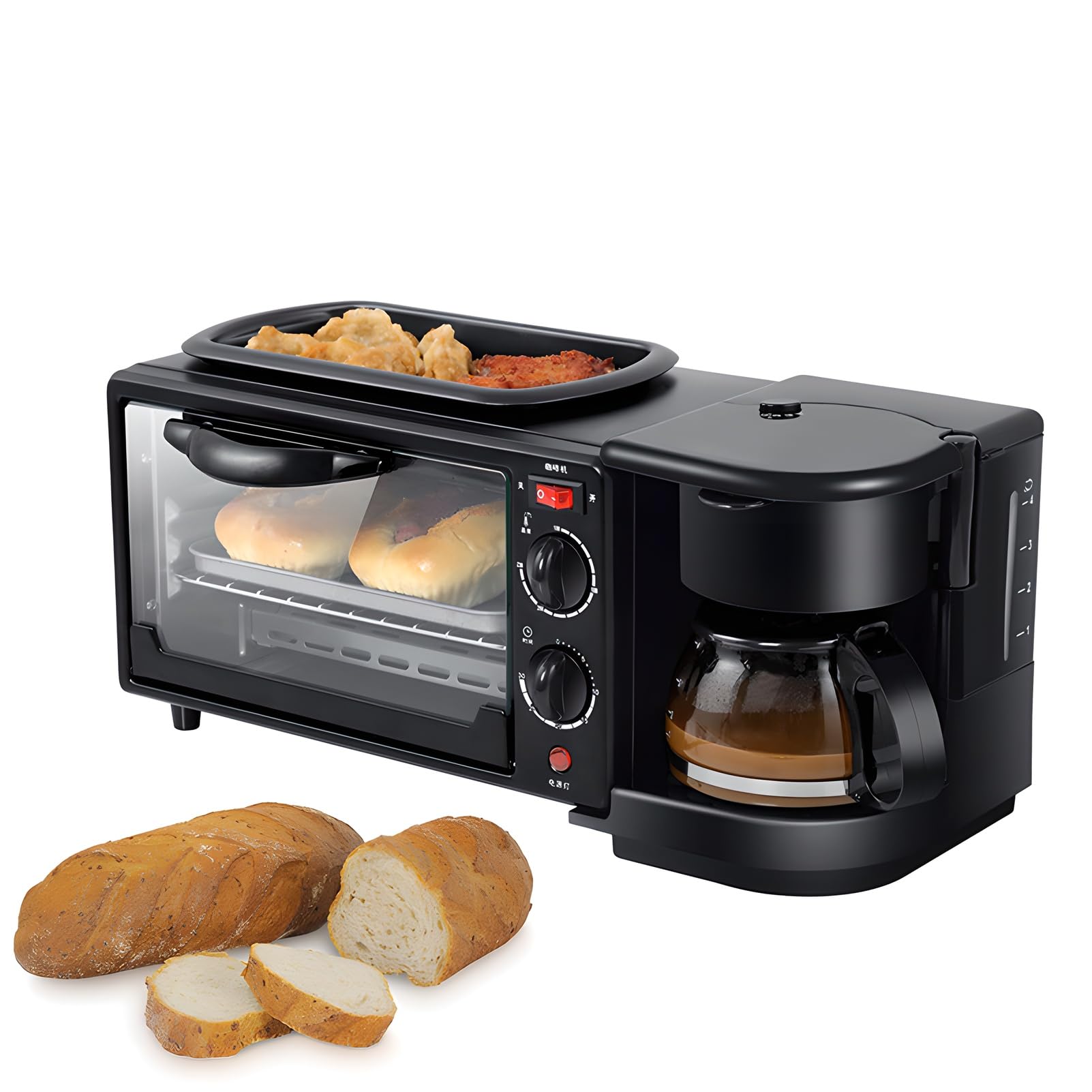 NGDFGR Breakfast Maker 3-In-1 Toaster Oven With Coffee Maker & Griddle, Compact Breakfast Station For Small Kitchens & Apartments - Multifunctional Cooking Appliance