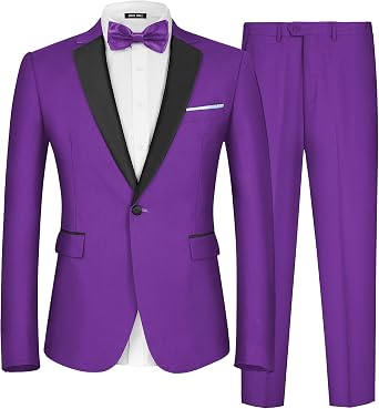 MAGE MALE Mens 2 Piece Suit One Button Slim Fit Formal Wedding Prom Tuxedo Suits Blazer Pants