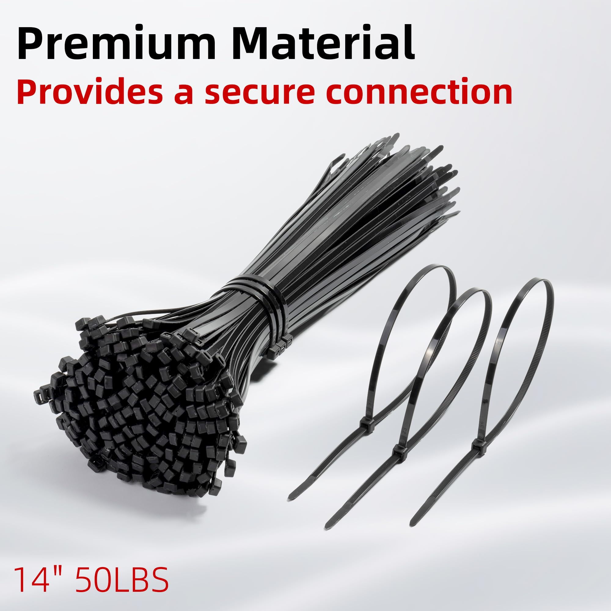 TOKCKYBL 14 Inch Zip Ties (100 PCS) – Heavy Duty 50lbs Tensile Strength, UV Resistant Black Cable Ties for Indoor & Outdoor Use, Durable Nylon Wire Ties for Organizing Cables, Garden, Garage