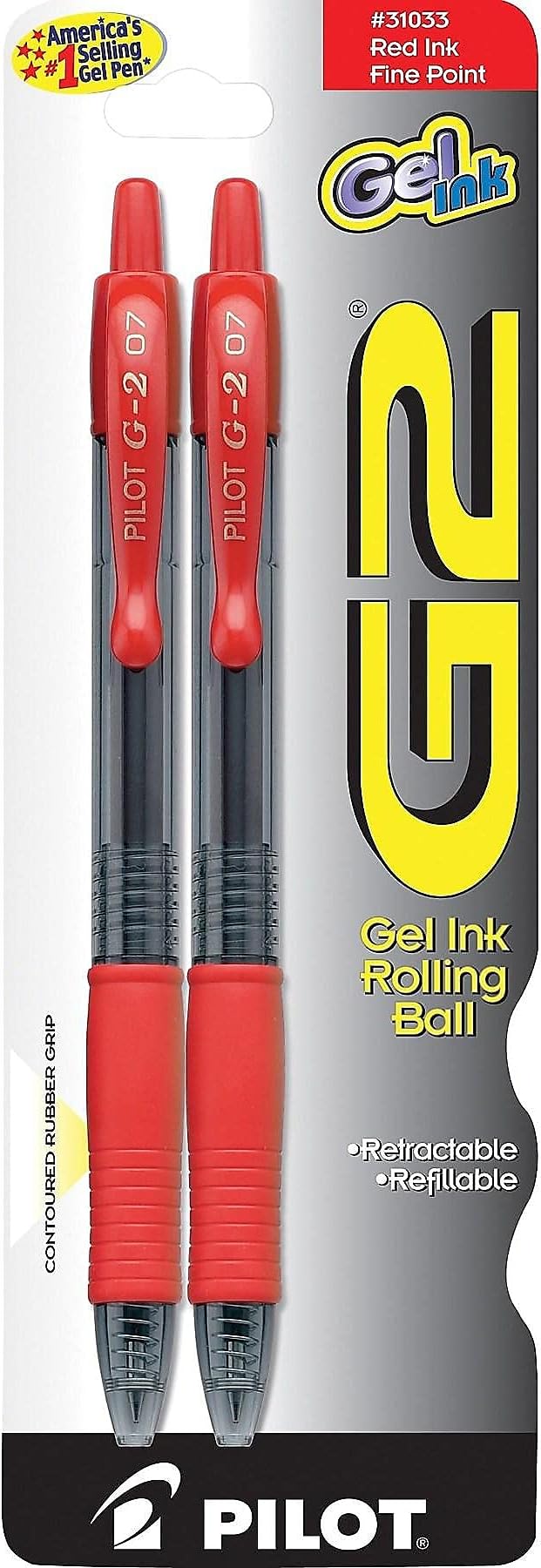 G2 Premium Gel Roller Pens, Fine Point 0.7 mm, Red Pens, Pack of 2 - Ideal for School, Journaling & Office Writing