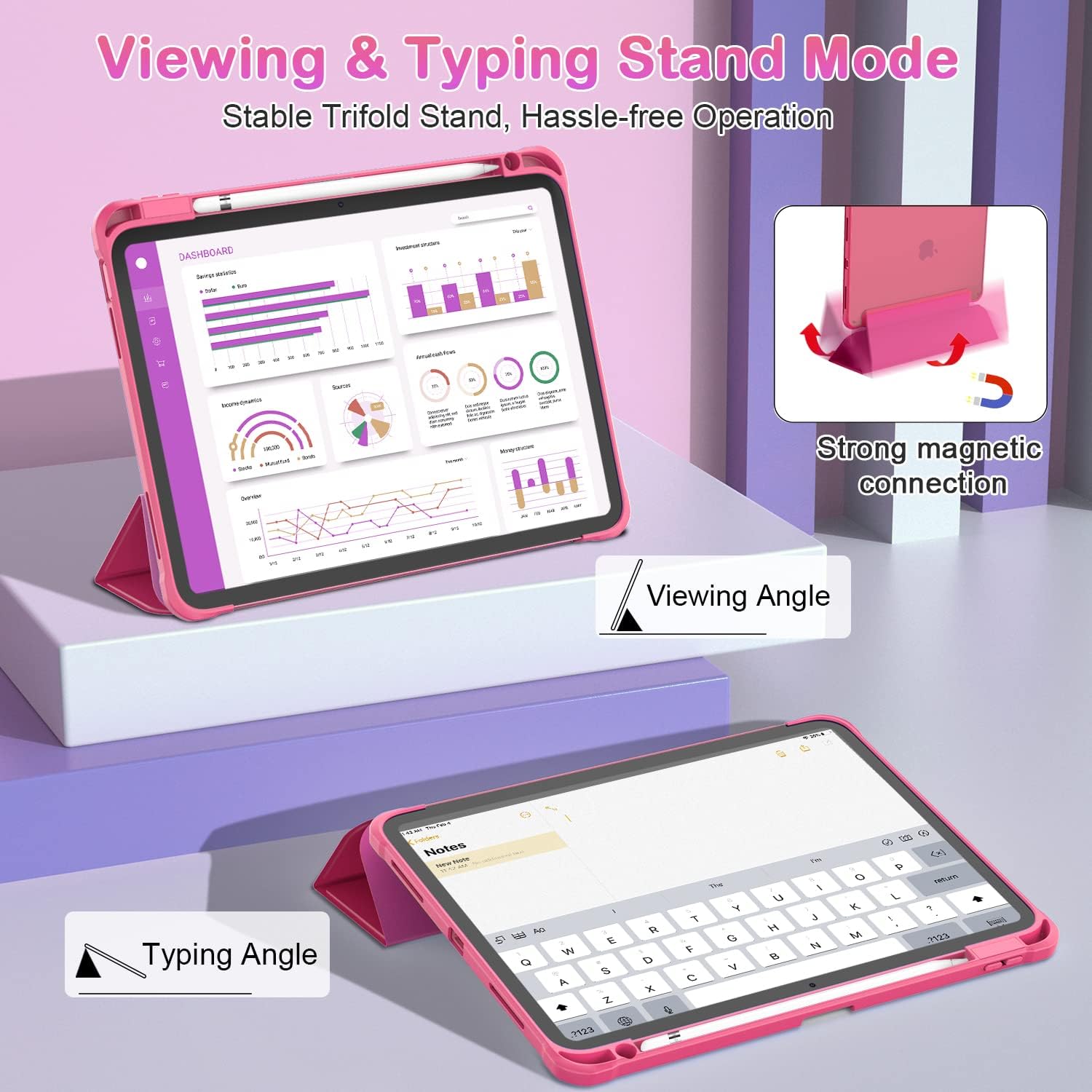 OKP Case for iPad 11th Generation 11-inch (A16) 2025, for 10.9'' iPad 10th Gen 2022, Slim Lightweight i Pad 11/10 th Gen Protective Cover with Trifold Stand, Auto Wake/Sleep, Clear PC Back Shell, Pink