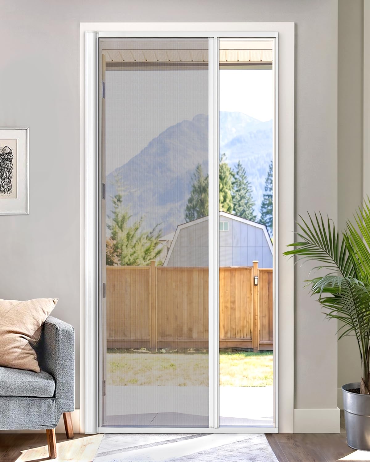 Photo 1 of Paramondo Retractable Screen for Single Doors - Self-Stop Sliding Patio Screen with Aluminum Frame & Fiberglass Mesh, White, Size 38 9/16" W x 81 3/8" H