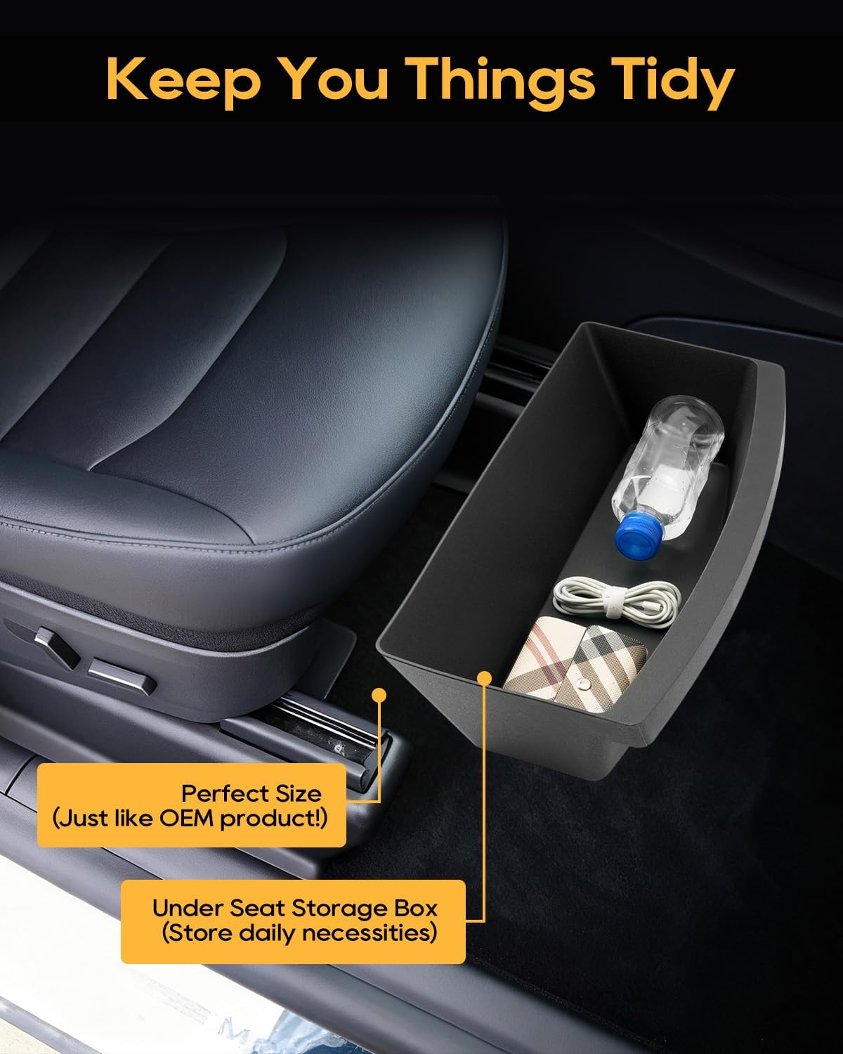 2 Pièces Boîte de Rangement sous Siège pour Tesla Model Y 2021-2025, Tiroir Organisateur Caché Avant Accessoires d'Intérieur de Voiture
