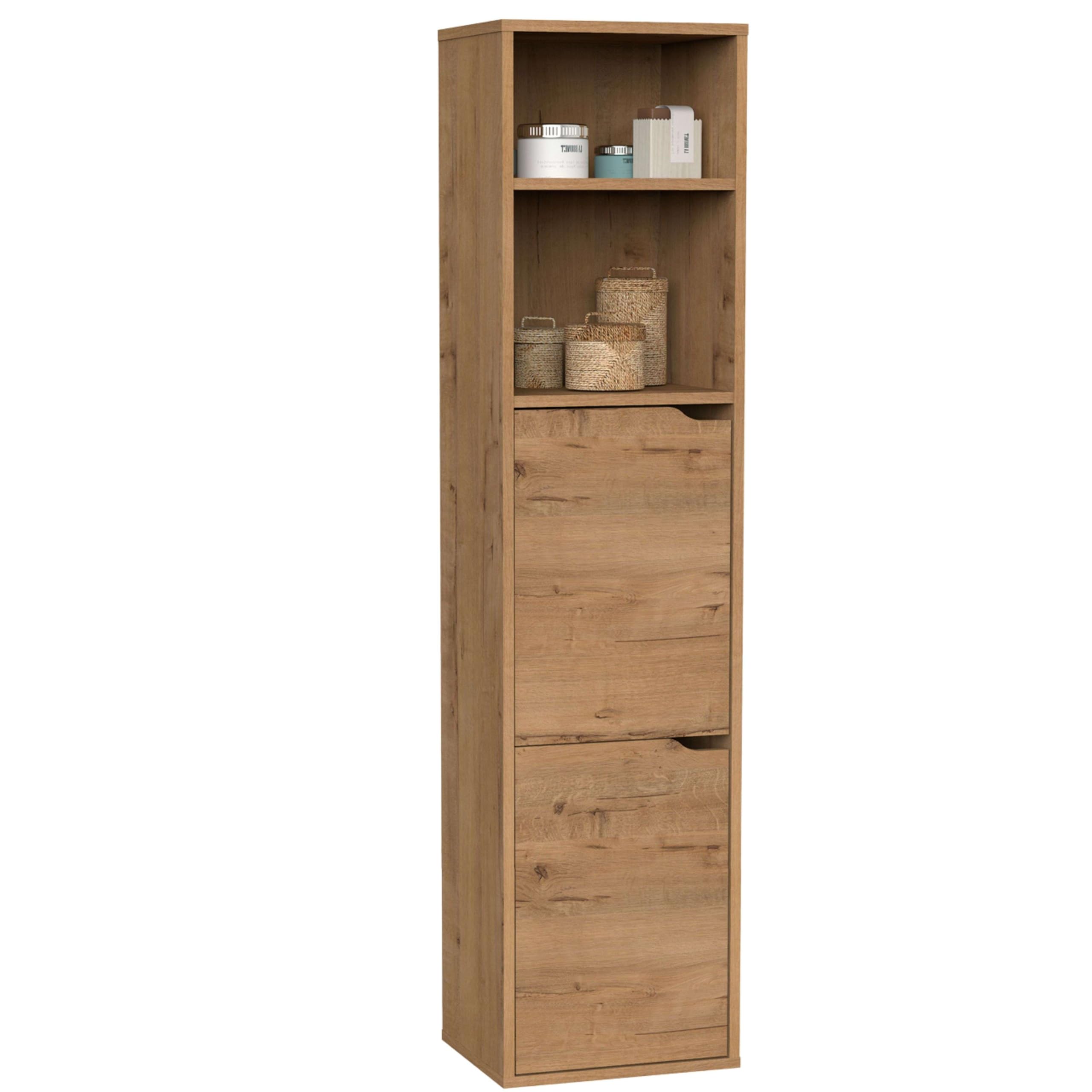 MUEBLES PITARCH | Columna de Baño Colgada Herrajes incluidos, Armario de Baño con 4 estantes, 2 Puertas, Roble Gold, 150x36,5x30cm (Alto x Ancho x Fondo), Mueble Auxiliar, Moderna, Modelo Nadia
