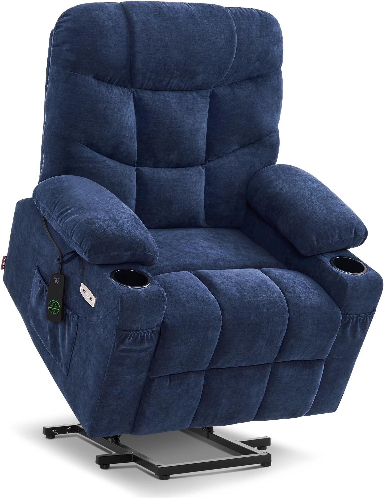 Power Lift Recliner Chair with Extended Footrest for Elderly People, Fabric 7287 (Navy Blue, Medium)