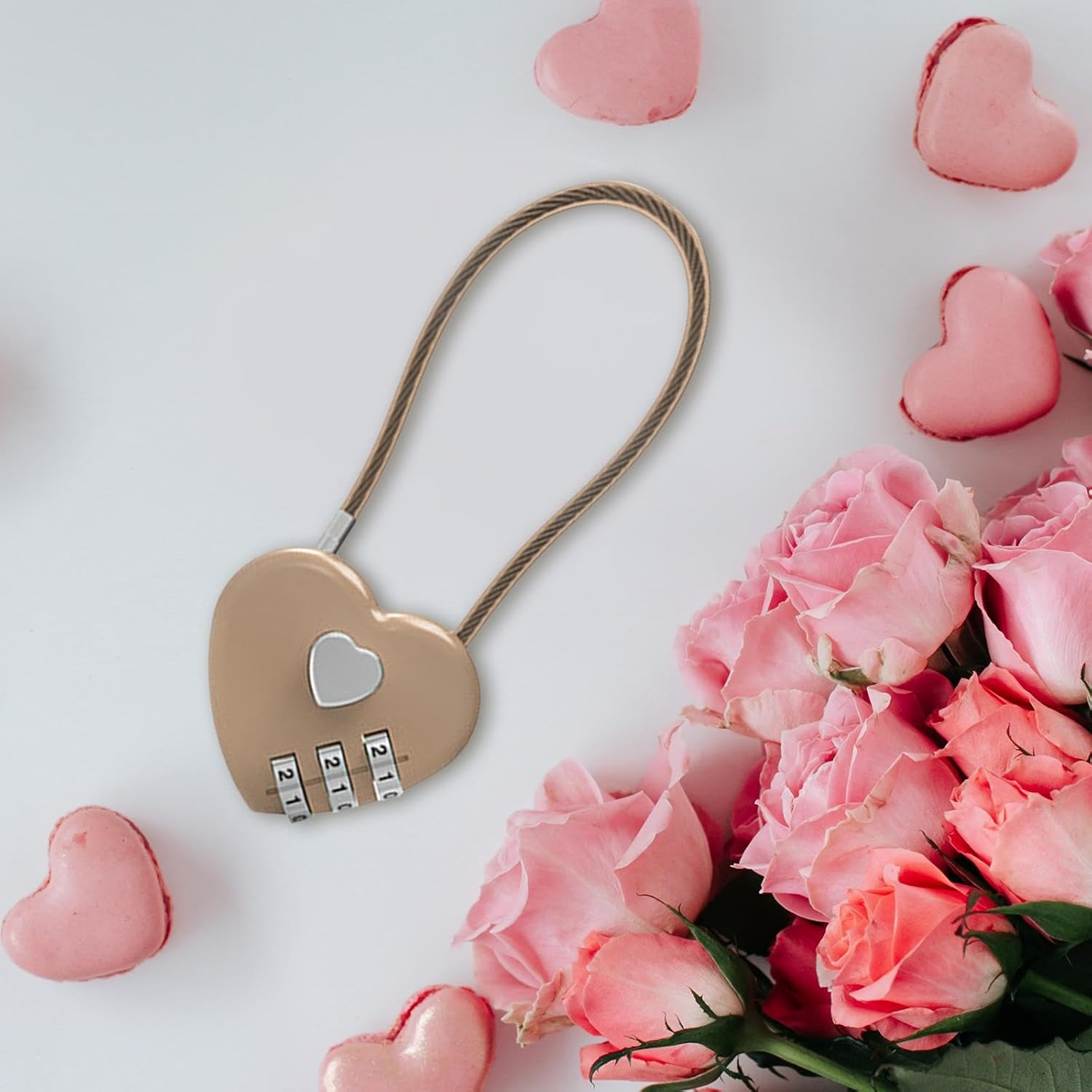 Heart Padlock Combination Lock Metal Keepsake Zinc Alloy Symbol Suitable for Valentine Gift Travel Bags Jewelry Box, Gold