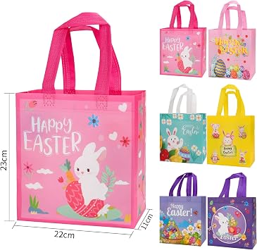 CSYY Easter Tote Bags, 6 PCS Reusable Non-Woven Waterproof Easter Bags for Holiday Favors, Kids (22 x 23 x 11 cm)