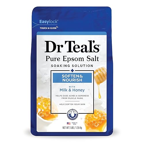 Dr. Teal's Soften & Nourish Solución de baño de sal de Epsom con leche y miel, 48 oz (el empaque puede variar)