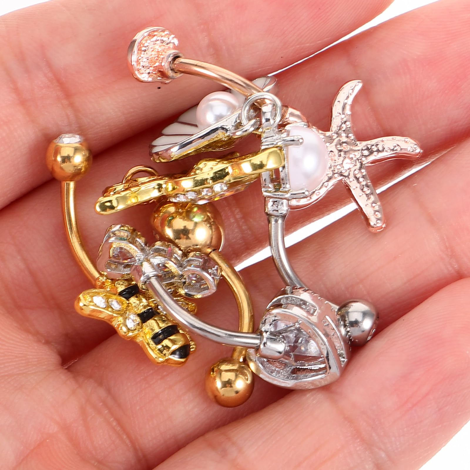 Abaodam 20 Pezzi Piercing Ombelico in Lega con Pietre Brillanti, Design Elegante e Superficie Liscia Lucidata, Resistente alla Ruggine allo Sbiadimento, per Ragazze e Donne alla Moda