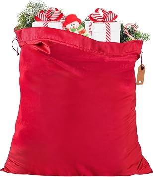 Shintop Santa Sack, 28x32 inch Large Velvet Christmas Wrapping Bag Drawstring with Gift Tag Reusable Santa Bag for Christmas Presents Toys