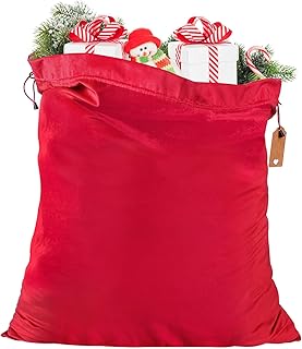 Shintop Santa Sack, 28x32 inch Large Velvet Christmas Wrapping Bag Drawstring with Gift Tag Reusable Santa Bag for Christmas Presents Toys